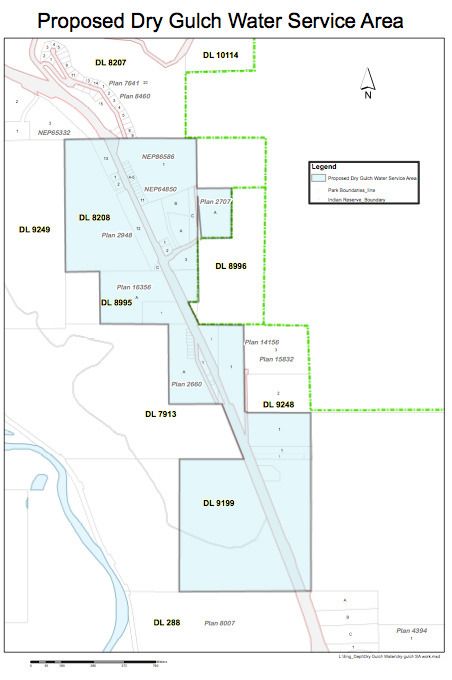 This map shows the new water service area the RDEK planned to create in Dry Gulch via public-private partnership.