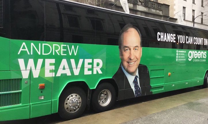 Green Party campaign bus is unveiled in Vancouver last week.