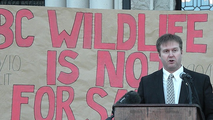 B.C. Conservative leader Dan Brooks speaks at a resident hunter protest at the B.C. legislature
