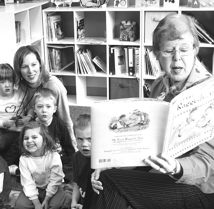 2009 — Trudy Veres captivated young readers at the Radium Hot Springs Library on February 14th. Trudy volunteered her time storytelling and doing arts and crafts every other Saturday morning.