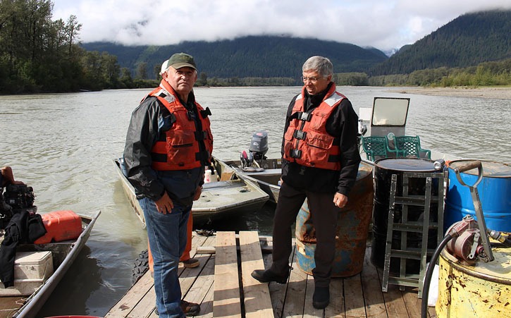 Energy and Mines Minister Bill Bennett (left) and Alaska Lt.-Gov. Byron Mallott travel up the Taku River to Tulsequah Chief mine