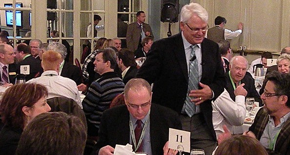 Premier Gordon Campbell and leadership candidate Christy Clark mingle with coastal logging contractors at their convention in Victoria Jan. 11