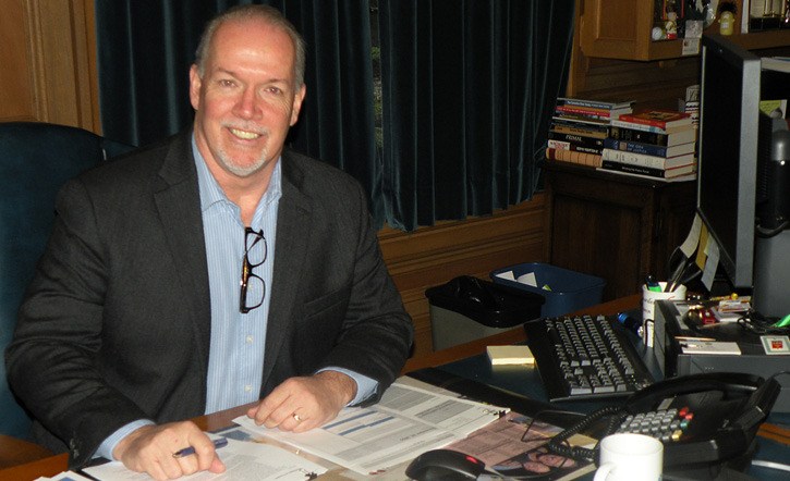 NDP leader John Horgan at his legislature office Dec. 10