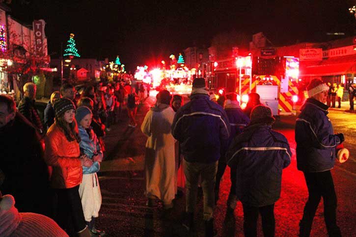 LIGHTING UP THE NIGHT — Each year the Light Up Santa Claus parade attract throngs of people who line up on either side of the main street in downtown Invermere to watch the creative floats go by. This year’s parade starts at 6 p.m.