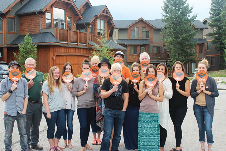 Approximately 25 supporters and undecided youth voters (holding Tom Mulcair beard signs) attended Kootenay-Columbia NDP candidate Wayne Stetski’s (back row