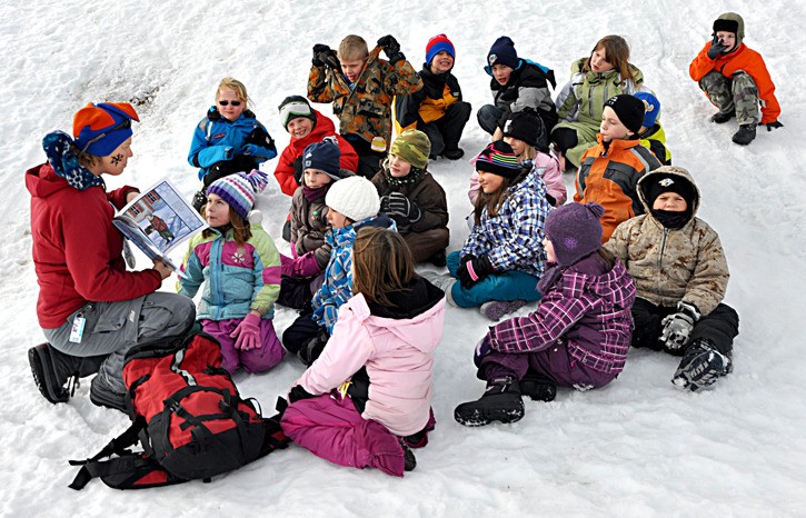 Students gather for an outdoor class as part of the Winter Wonderland program