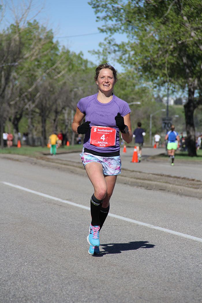 Nadia Fry sets a strong pace en route to winning the Calgary marathon