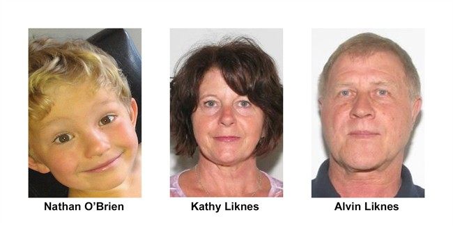 Nathan O'Brien and his grandparents Kathy and Alvin Liknes are shown in Calgary Police Service handout photos. It's now been two weeks since the mysterious disappearance of a five-year-old Calgary boy and his grandparents.THE CANADIAN PRESS/HO