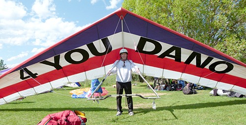 Jeff Blake bore a message on Daniel Saunders' hang glider at the 35th annual Lakeside Event on August 6. The words and accompanying flight were part of a tribute for Daniel 'Dano' Saunders