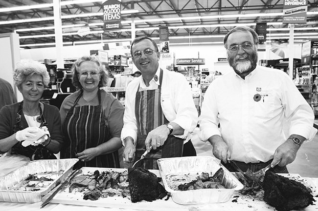 November 2008 — Home Hardware owners Lucy and Al Miller served up beef on a bun along with help from Sue Steel (far left) and Don Miller (right). The day has become a popular annual tradition in the valley.