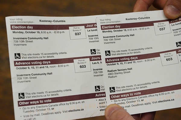 An example of an incorrect voting card (on the left) directing an Invermere resident to the Radium polling station 603