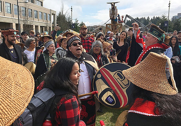 Thousands gathered to watch the reconciliation pole be lifted at UBC Saturday afternoon.