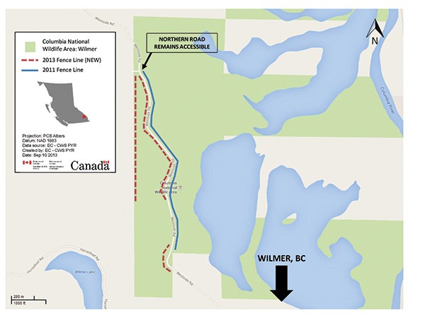 This map indicates where the new fencing has been built around the Wilmer unit of the Columbia National Wildlife Area.