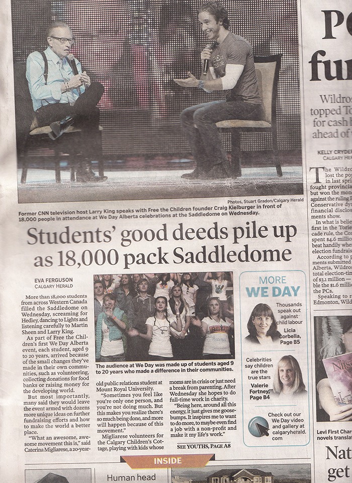 The DTSS Leadership class on the cover of the Oct. 25th Calgary Herald.
