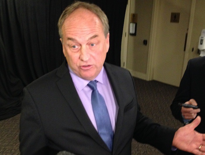 B.C. Green Party leader Andrew Weaver speaking after his speech to the Union of B.C. Municipalities convention Wednesday.