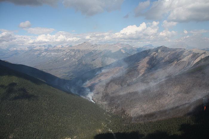 This aerial view of the Octopus Mountain forest fire was taken on August 22 when the fire was almost 600 hectares in size. As of September 14