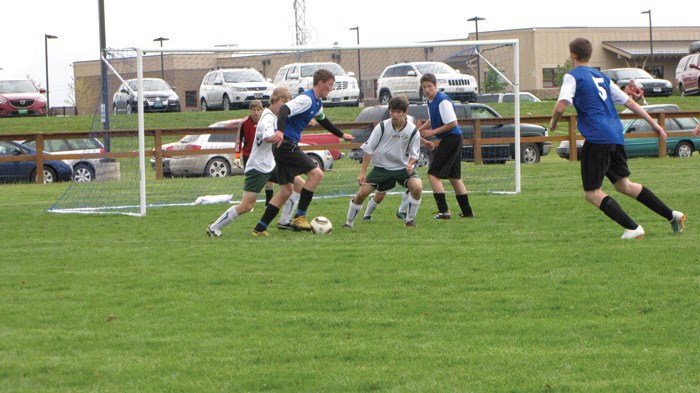 The Columbia Valley U18 boys soccer team (in blue) recently won gold in a tournament in Kalispell