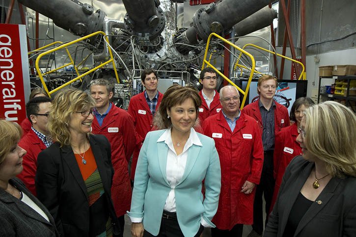 Premier Christy Clark is flanked by Surrey Mayor Linda Hepner (left)