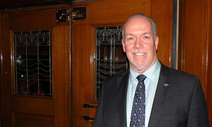 B.C. NDP leader John Horgan at the opposition doors of the B.C. legislature chamber. He hopes to use the government entrance after the May 9