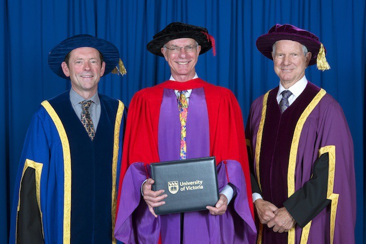 Black Press chairman David Black receives his honorary degree from the University of Victoria.