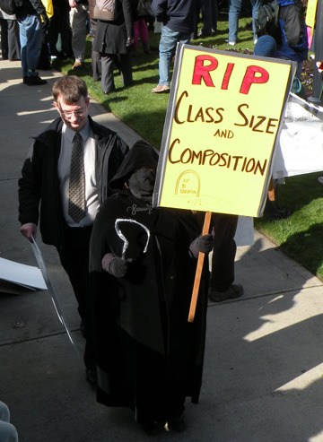 Grim Reaper joins hundreds of teachers and other union members in legislature protest during BCTF strike