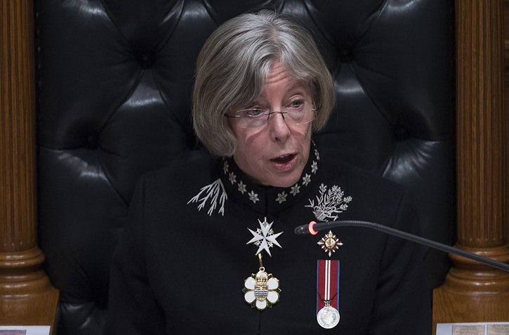 Lieutenant Governor Judith Guichon delivers the 2015 throne speech at the B.C. legislature Tuesday.