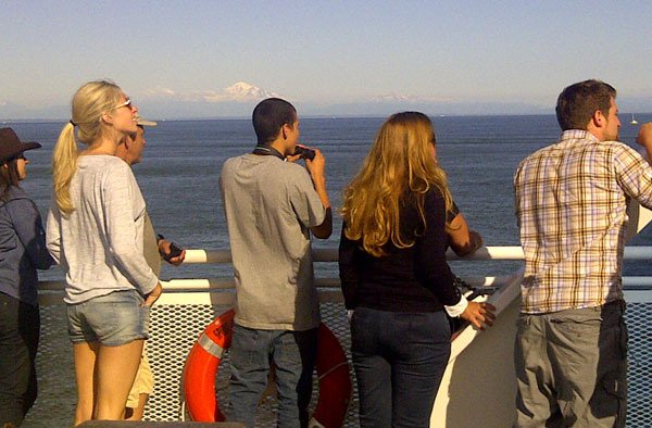 BC Ferries passengers enjoy view of Mount Baker and a glimpse of a pod of orcas in on their way to Vancouver Island.
