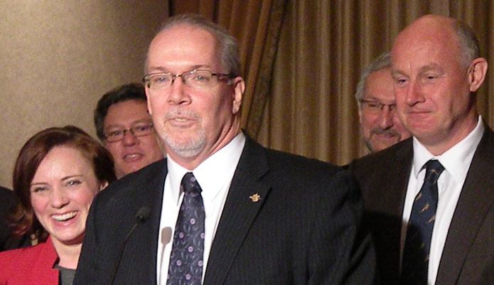 Juan de Fuca MLA John Horgan united the NDP caucus behind his leadership after a string of endorsements prompted Port Coquitlam MLA MIke Farnworth (right) to drop out.