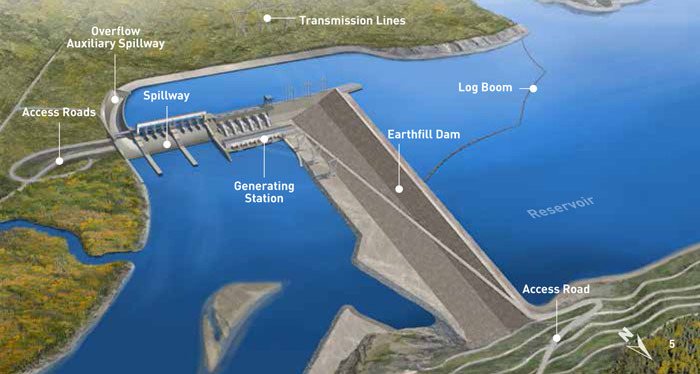 Artist's rendering shows current proposed design for Site C dam on the Peace River near Fort St. John.