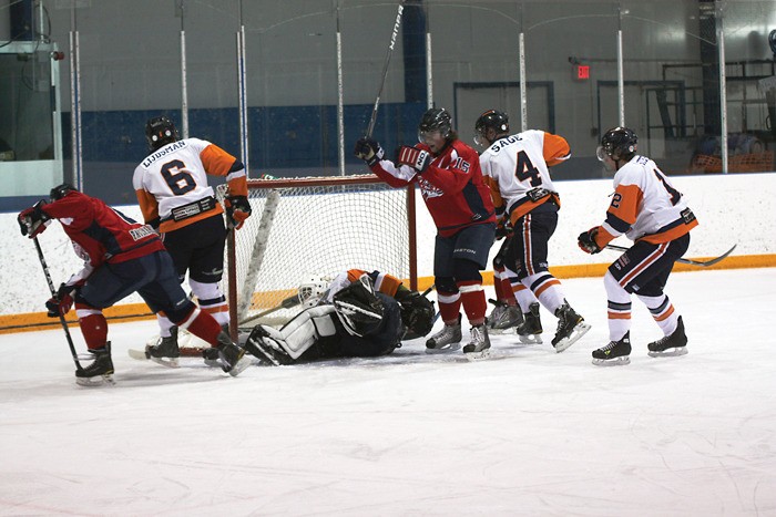 A Golden forward celebrates after scoring a goal in the Rockies' 3-1 loss February 7.