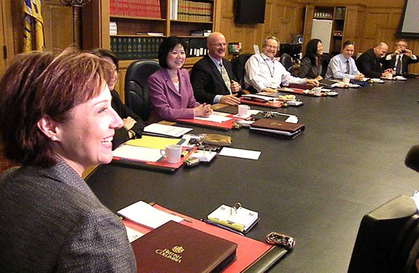 Premier Christy Clark presides over her first cabinet meeting at the B.C. legislature.