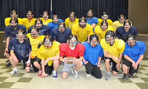 The Bighorns football team practiced indoors at the Invermere Community Hall on March 12.