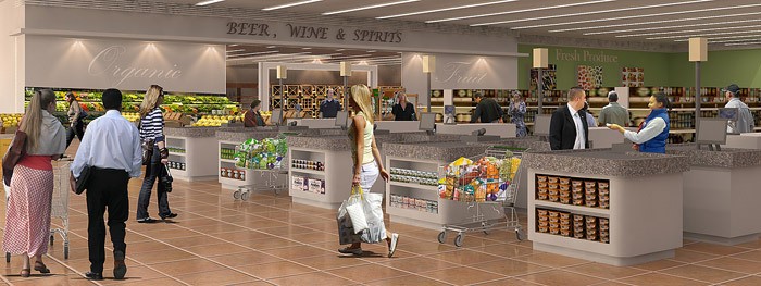 Artist's rendering of a separate liquor store space attached to a grocery store.