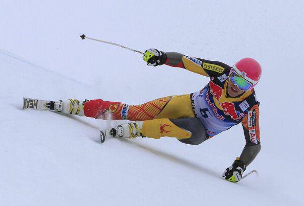 Invermere's Ben Thomsen stays on his edges in a Downhill training run in Kitzbuhel