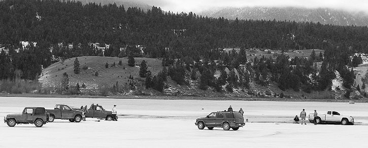 February 2010 —  A truck fell through the ice near Windermere Creek around the same time the Winter Olympics torch was going across Lake Windermere.