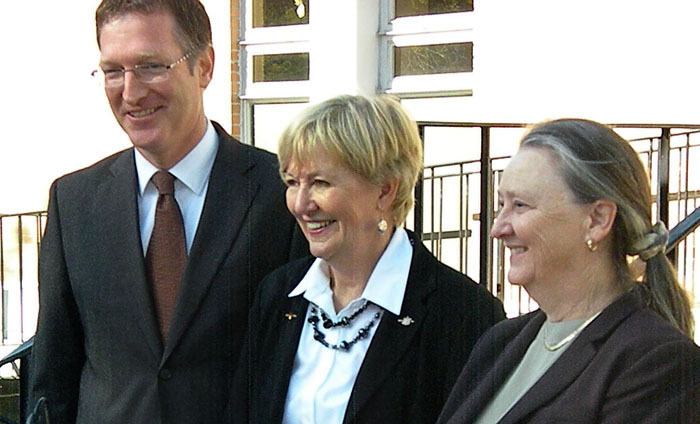 Legal Services Society chair Tom Christensen and Attorney General Suzanne Anton introduce Margaret Payne (right)