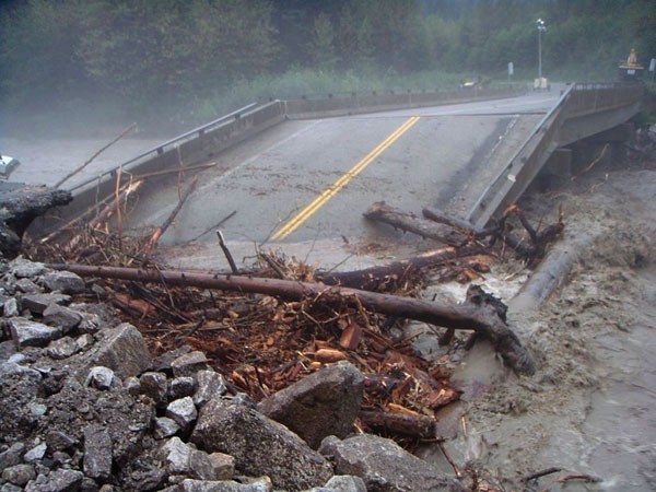 The Bitter Creek bridge near Stewart in northwest B.C. washed out last week