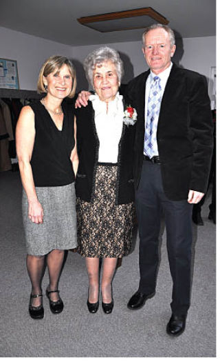 Audrey Osterloh was surrounded by family and friends at her 90th birthday party held at Christ Church Trinity in Invermere. (Pictured from l to r) Her daughter-in-law Jane