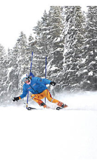 Windermere resident Courtney Hoffos gets in some practice on the slopes at Panorama Mountain Village. Hoffos had the chance to ski with several members of the Men's Alpine Ski Team who were practising at the resort.