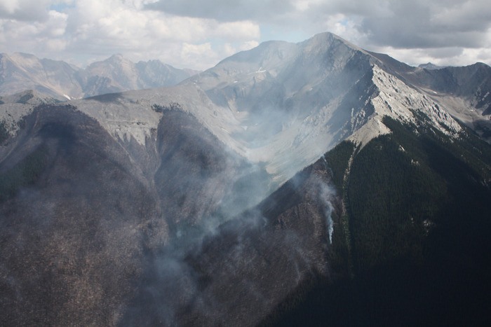 Much of the mountain is engulfed in smoke