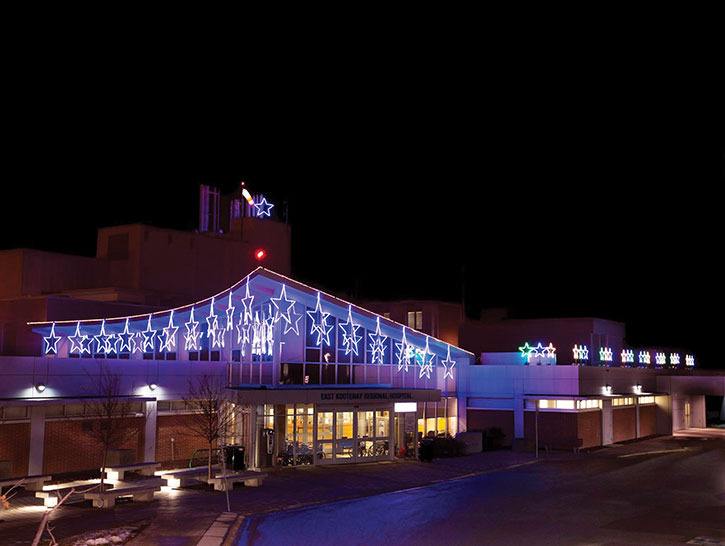 The roof of the East Kootenay Regional Hospital in Cranbrook is alight with 17 large and 24 small stars