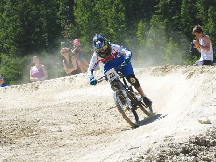 A racer rides out of a berm in the 2011 Canadian DH Mountain BIke Championships held at Panorama Bike Park last July. The bike park is holding a preview weekend on Saturday (June 23) and Sunday (June 24).
