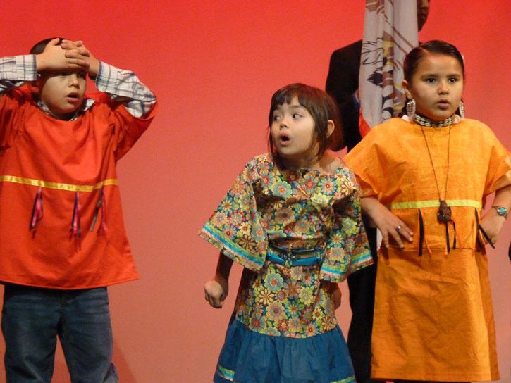 Children from Aqamnik Elementary School in Cranbrook sing about Qat'muk