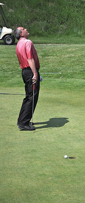 A golfer at last year's tournament takes a time out after narrowly missing the hole. The 2012 Valley Echo Giving Back Golf Tournament takes place on June 24 at the Windermere Valley Golf Course.