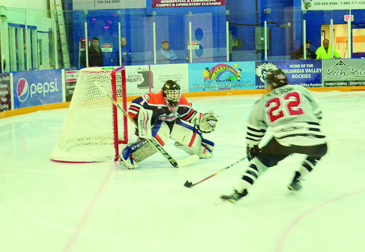 Connor McKay in net against Nelson when the Rockies won 7-4 on November 19th.