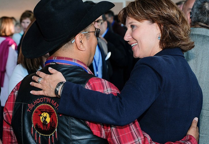 Premier Christy Clark chats with Chief Roger William