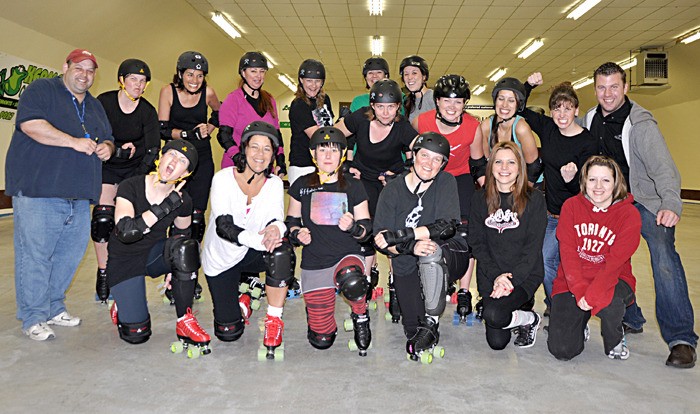 Roller Derby women at the Invermere Curling Centre.