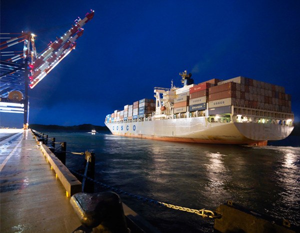 Container ship leaves Prince Rupert. Facilities also include Ridley Island terminal for bulk goods such as coal and potash