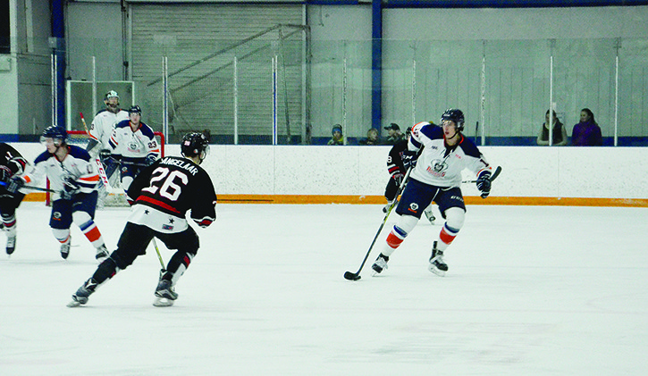 Rockies centre Mike Dyck waits for the pass on Saturday night during Columbia Valley's game against Kimberley at the Eddie