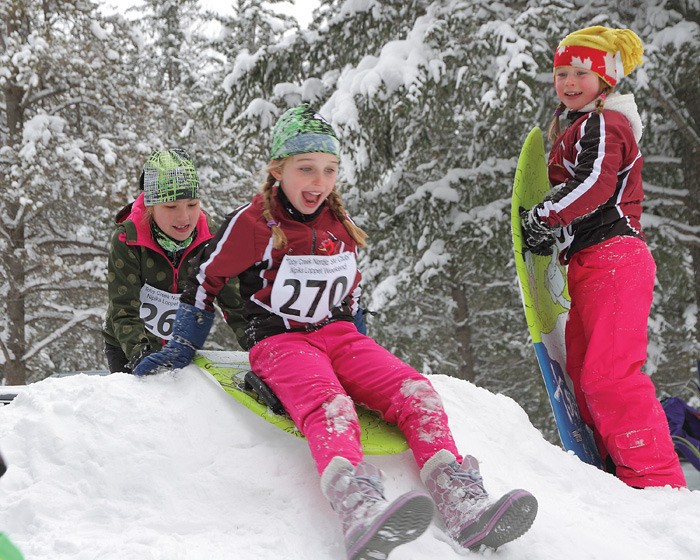 Members of the Nordic Ski Club Jackrabbits program have some post-race fun.
